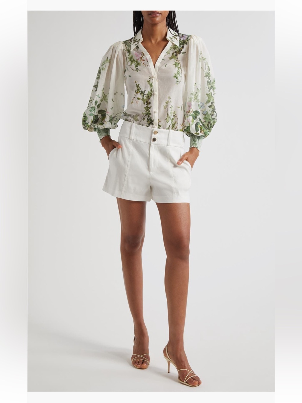 Alice + Olivia Mame High Waist Shorts off white linen size 10 NWT